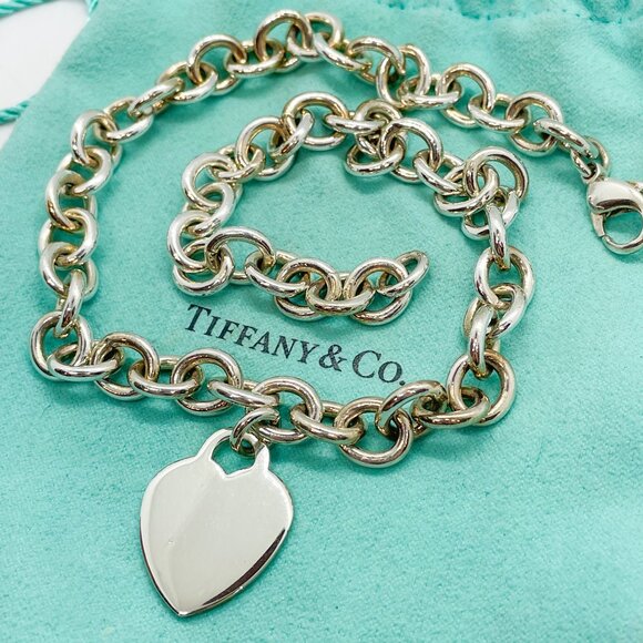 Tiffany & Co. Blank Engravable Heart Pendant Necklace Sterling Silver 16" - Picture 2 of 13